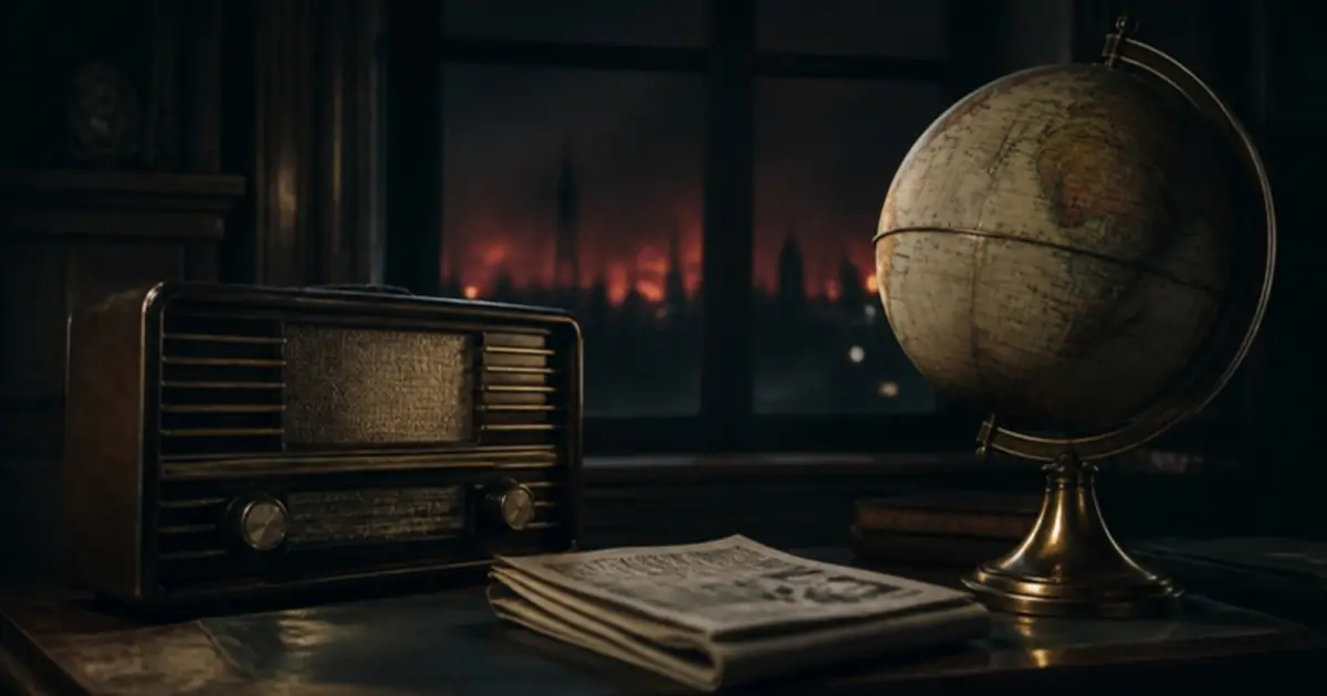 Ilustrație pentru „Partea bună a …părţii rele”, text de Bogdan Ulmu: radio vechi și glob pământesc, noaptea